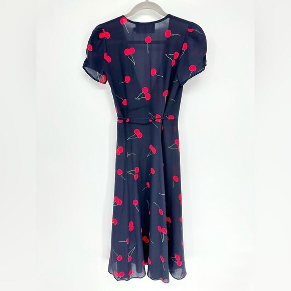 Realisation The Teale Wrap Midi 100% Silk Dress Wild Cherry Navy Blue - Picture 2 of 4